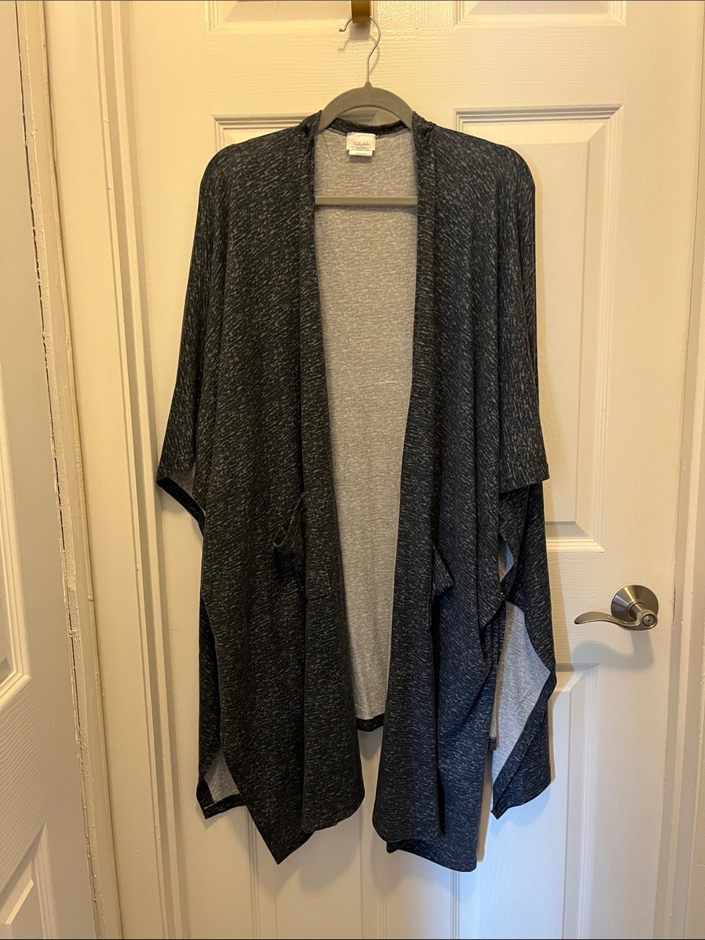 Open-Front Heathered Black/blue kimono/cape